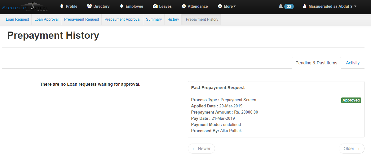Loan Prepayment History EasyHR Knowledge Base