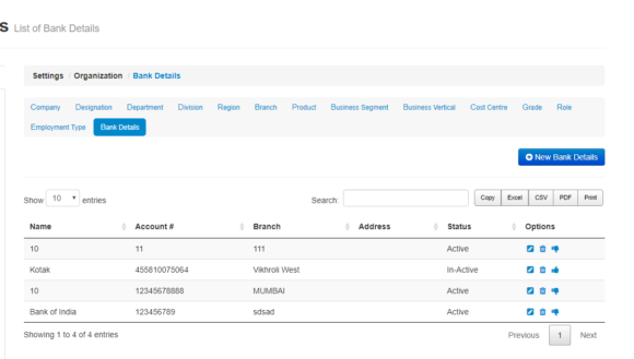 Settings /Organization /Employment Type and Bank Detail – EasyHR ...