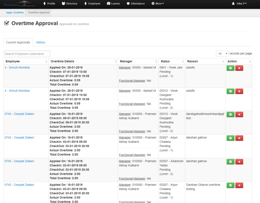 Overtime – Approval, History – EasyHR Knowledge base