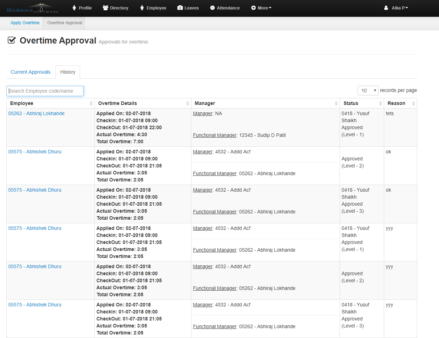 Overtime – Approval, History – EasyHR Knowledge base