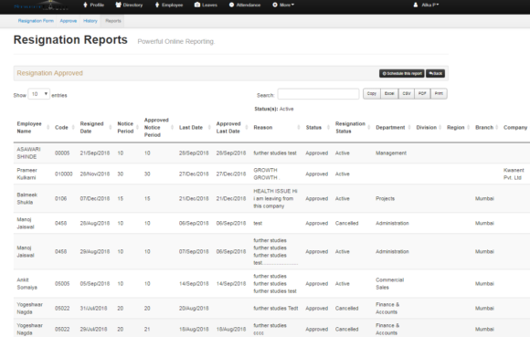 Resignation – Reports – EasyHR Knowledge base