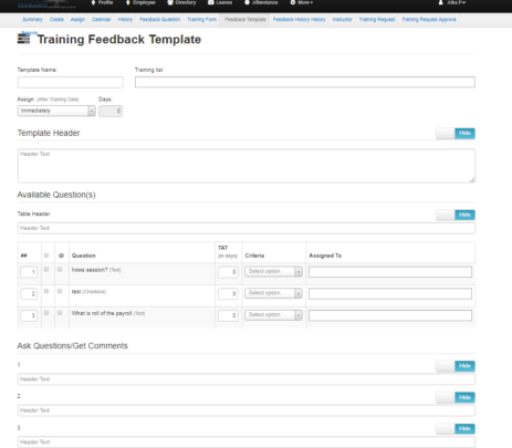 Training – Feedback Template – EasyHR Knowledge base
