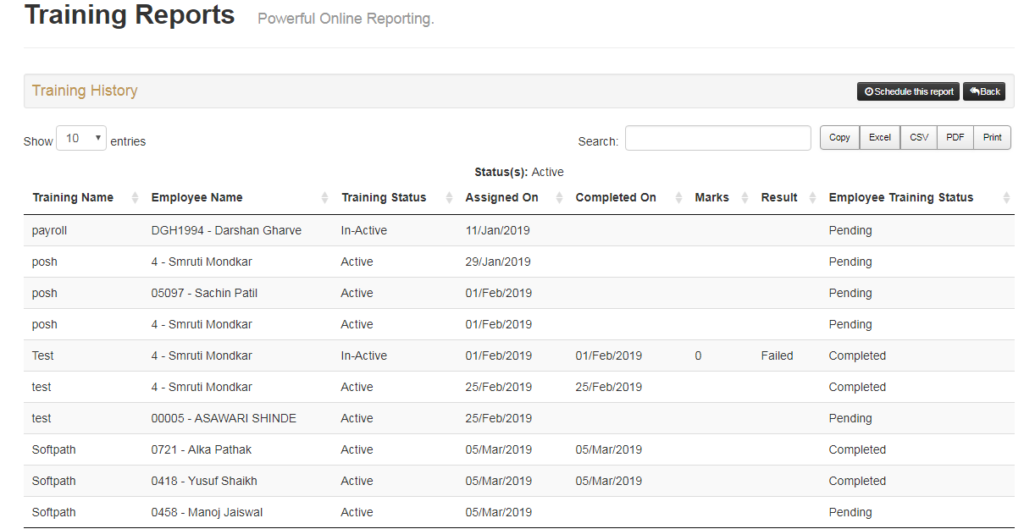 Training – Reports – EasyHR Knowledge base
