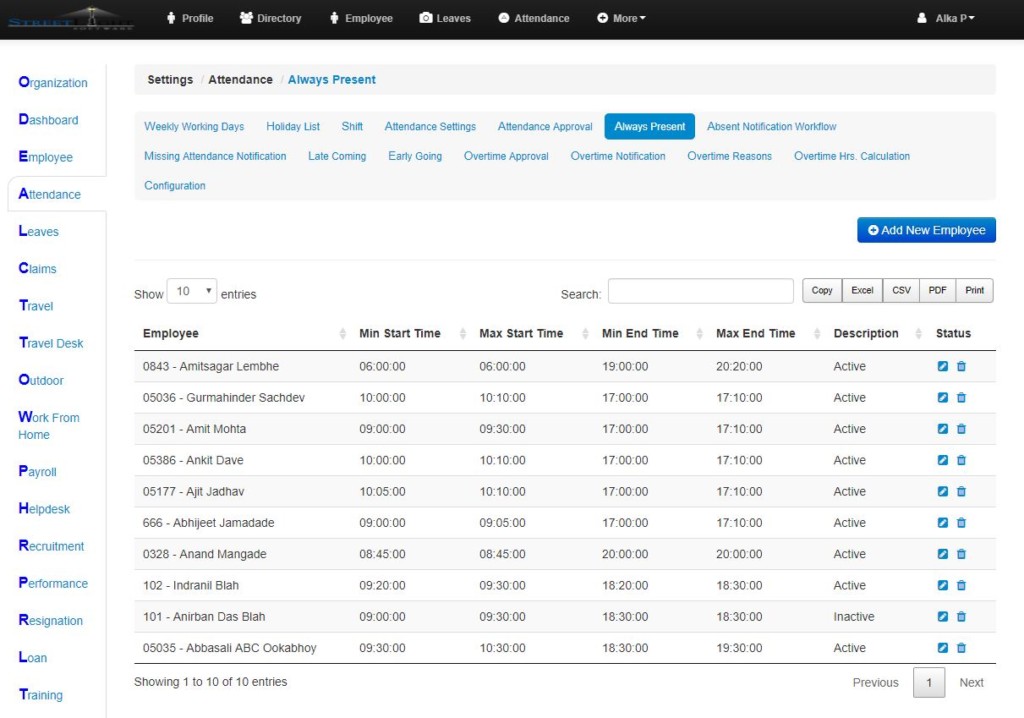 Settings /Attendance /Always Present – EasyHR Knowledge base